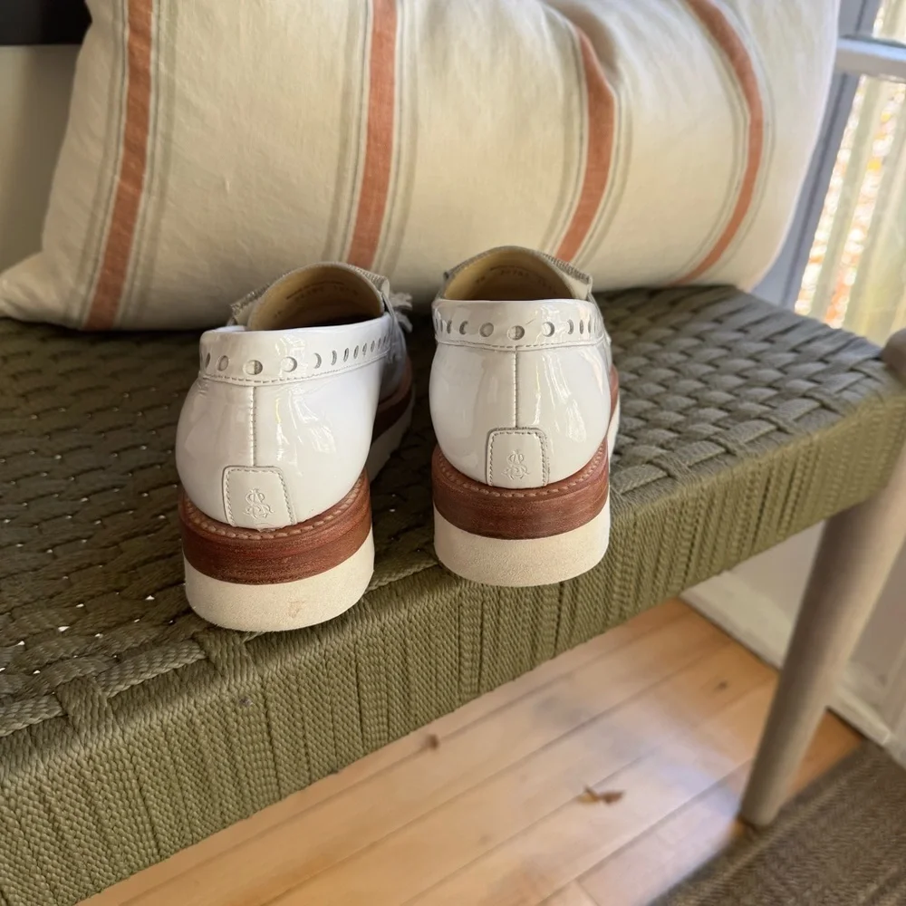 The Office of Angela Scott Mr. Pennywise White Metallic Fringe Wedge Loafer - Picture 6 of 8